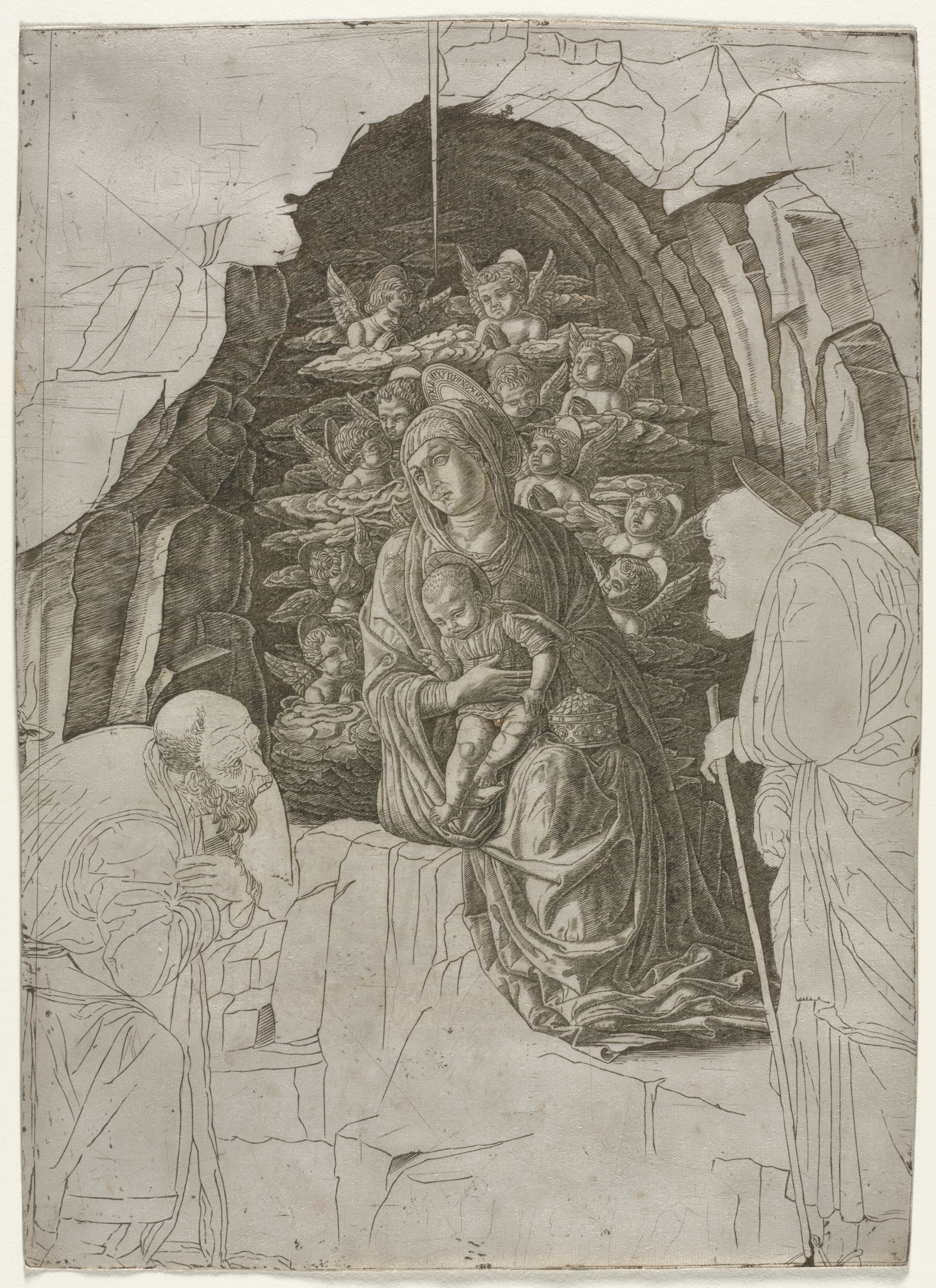 Virgin and Child in the Grotto (Adoration of the Magi), Premier Engraver (Italian, active about 1500); Andrea Mantegna (Italian, about 1431–1506)