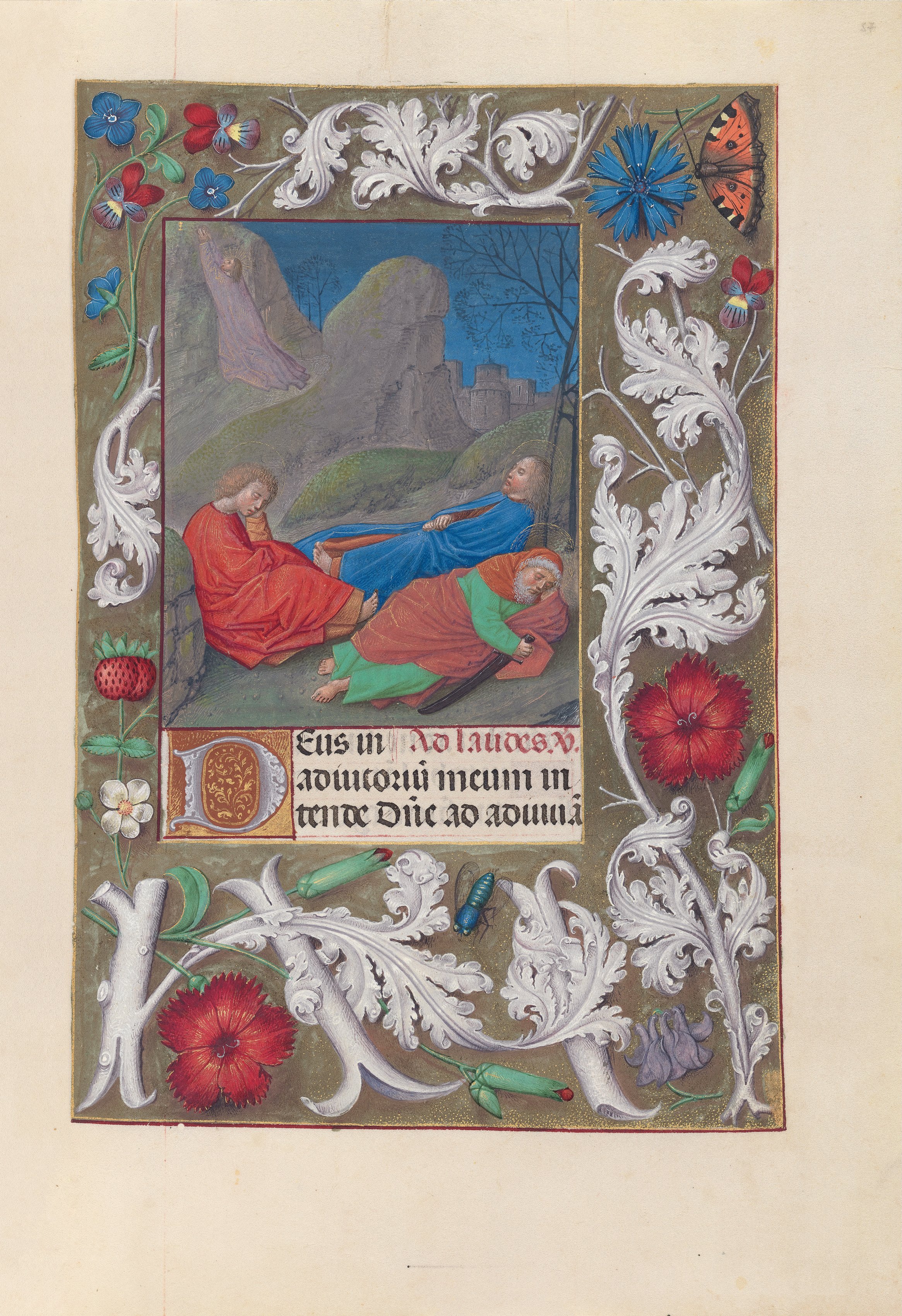 Hours of Queen Isabella the Catholic, Queen of Spain:  Fol. 57r, Agony in the Garden, Master of the First Prayerbook of Maximillian (Flemish, c. 1444–1519); Associates
