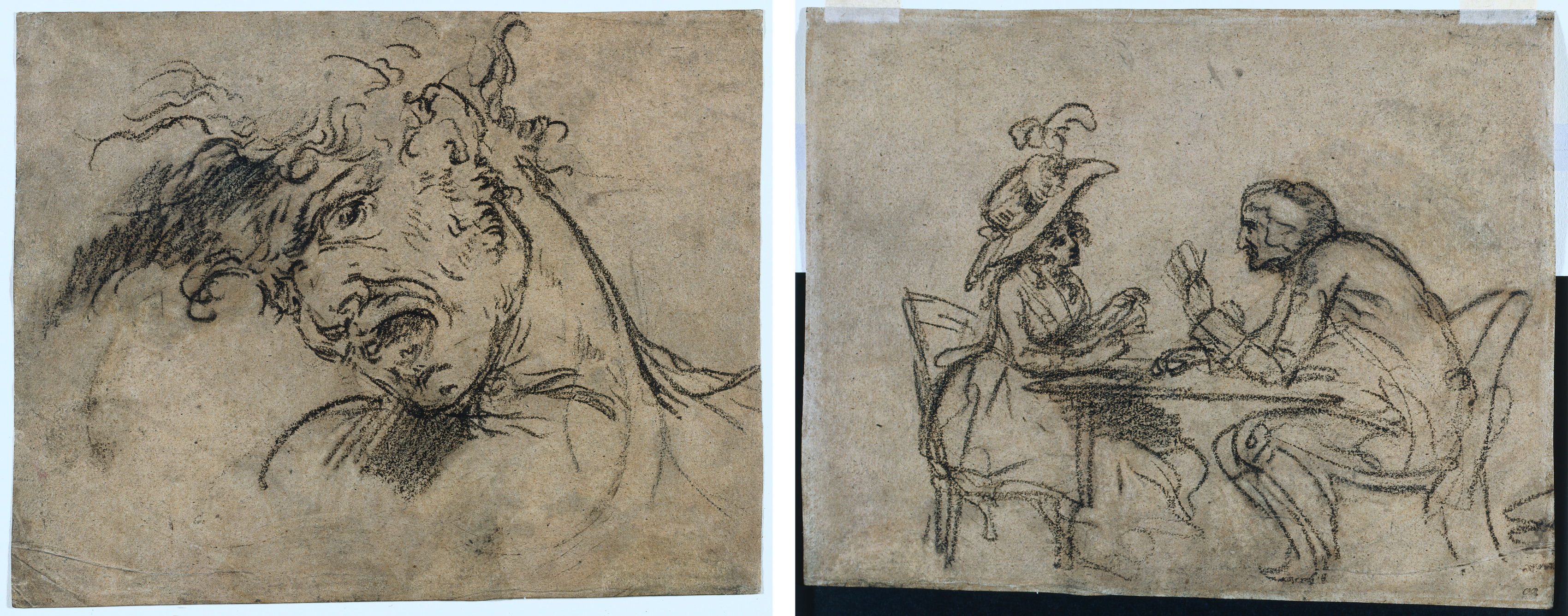Head of a Screaming Man (recto); Woman and Man Playing Cards (verso), Benjamin West (American, born The Thirteen Colonies, 1738–1820)