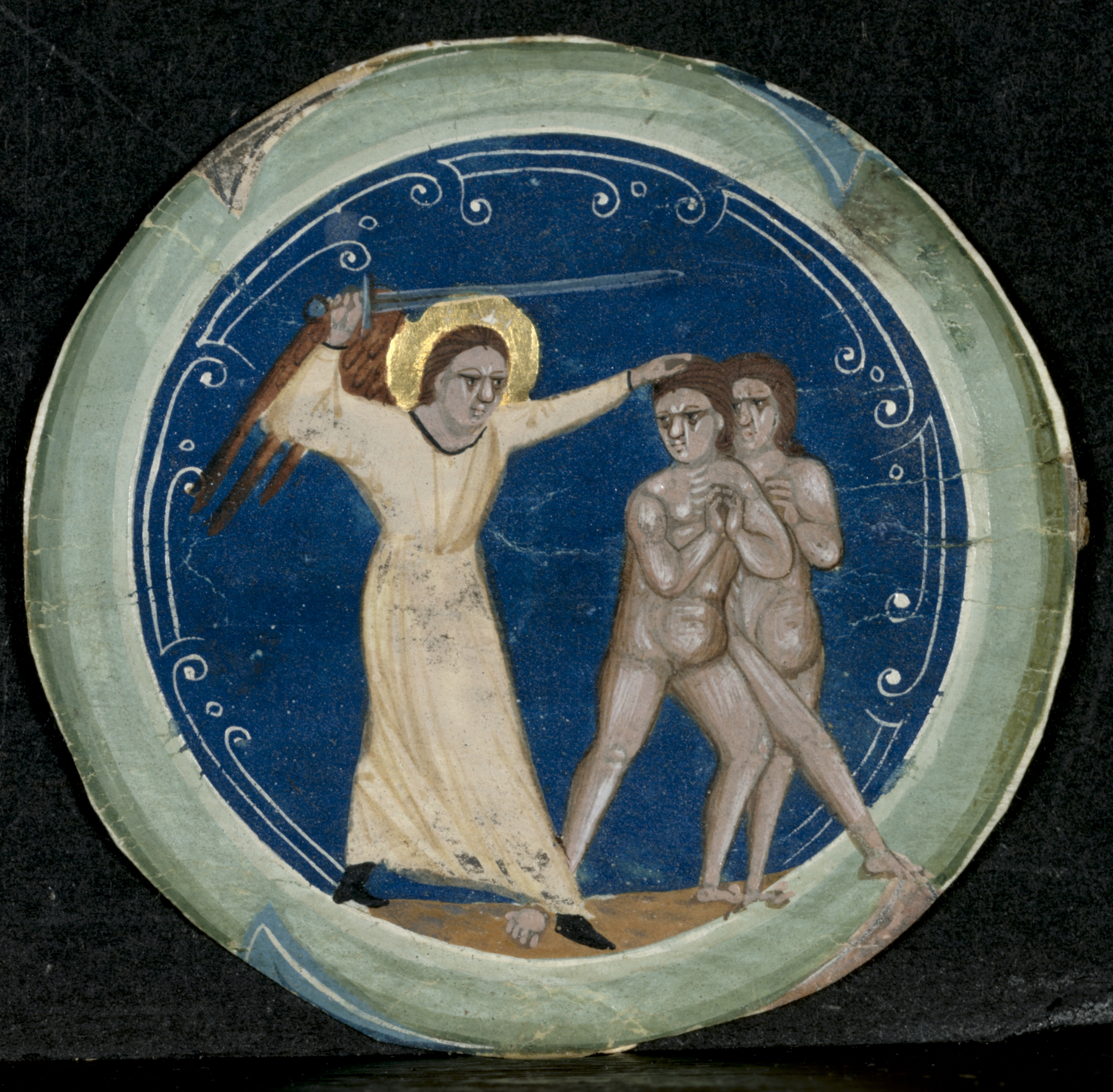 Medallion from the Border of a Latin Bible: The Expulsion of Adam and Eve from Paradise, Primo Miniatore di San Domenico (Italian)