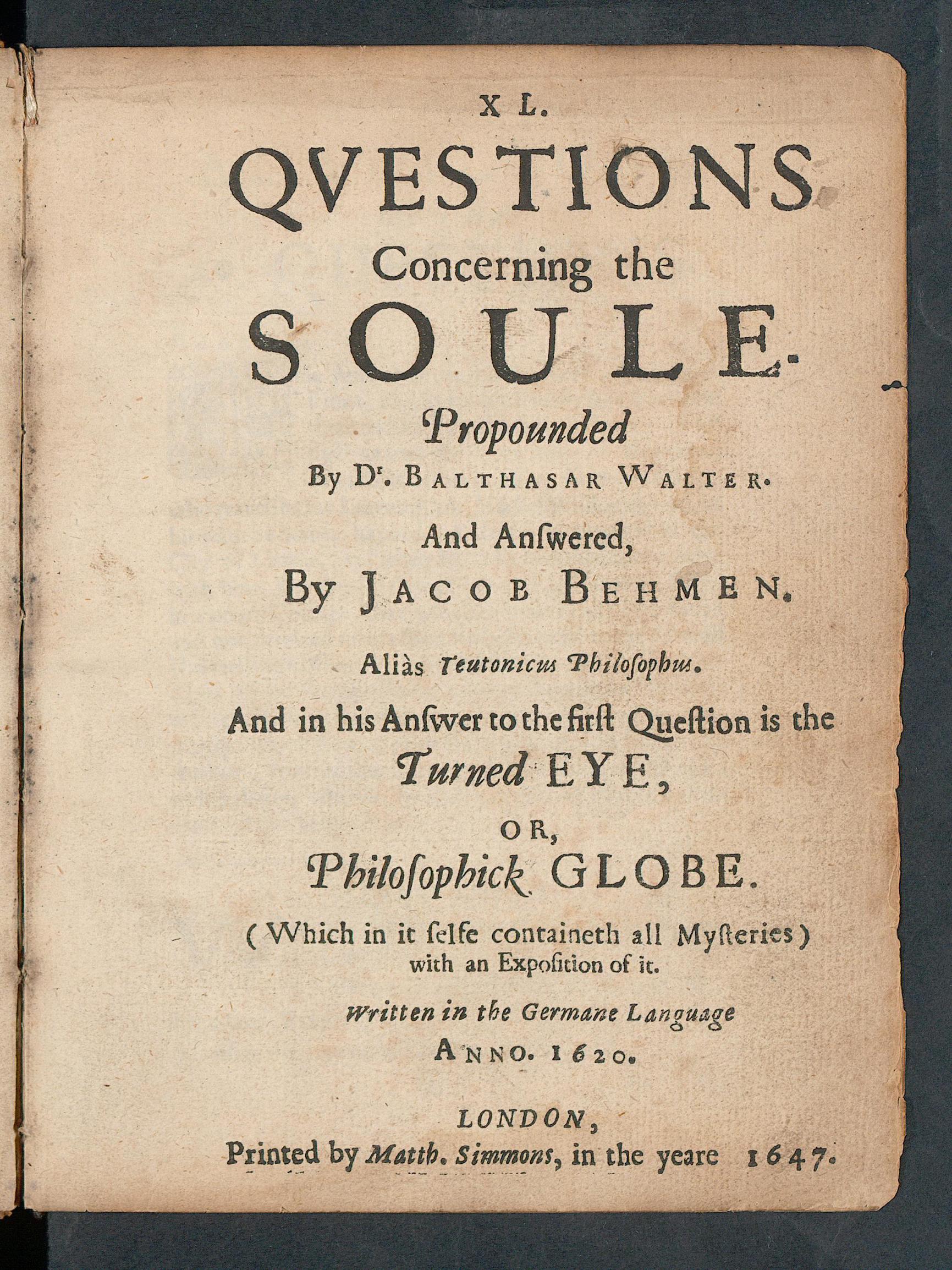 XL. questions concerning the soule, Walther, Balthasar