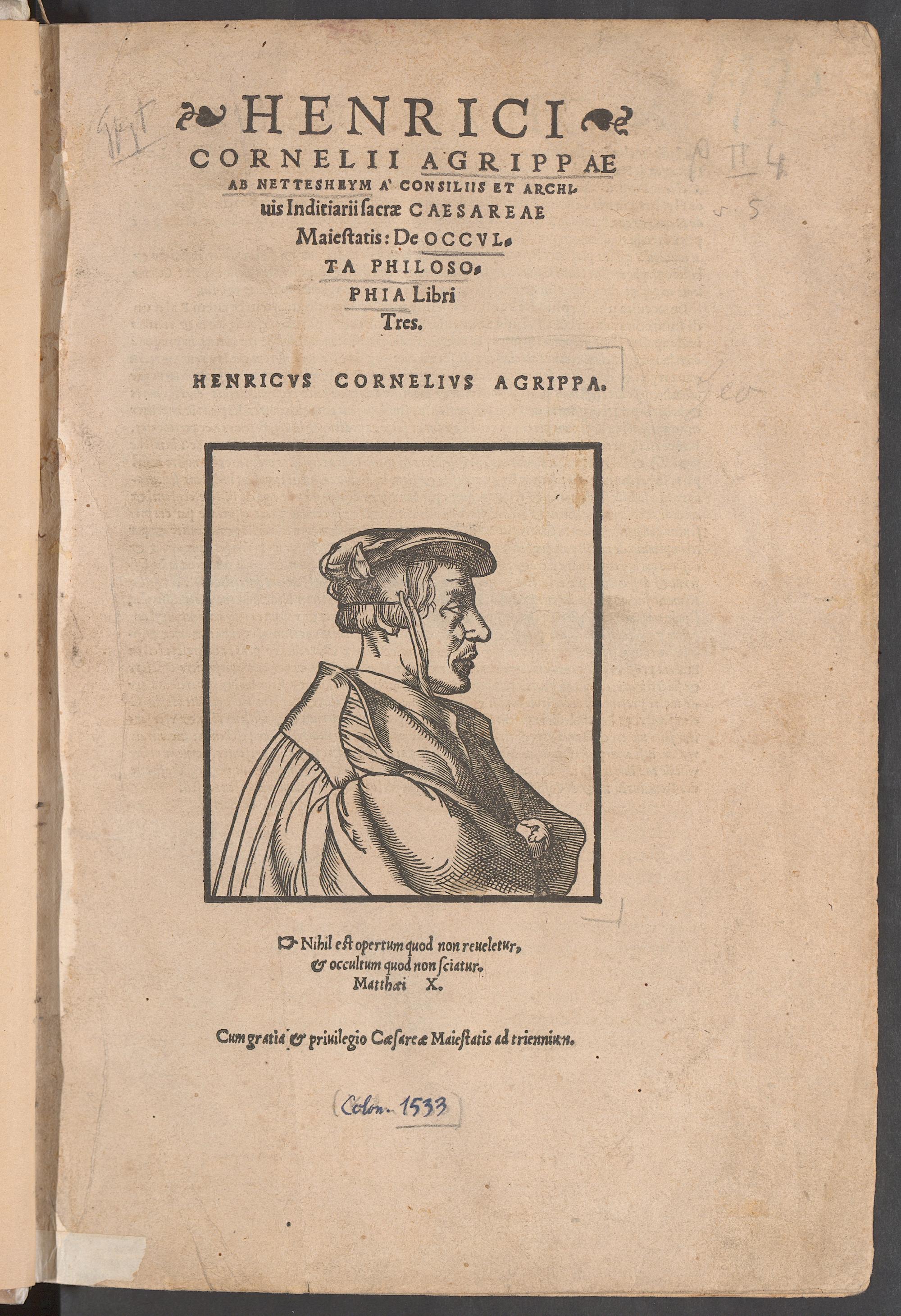 Henrici Cornelii Agrippae ... De occulta philosophia libri tres, Agrippa von Nettesheim, Heinrich Cornelius