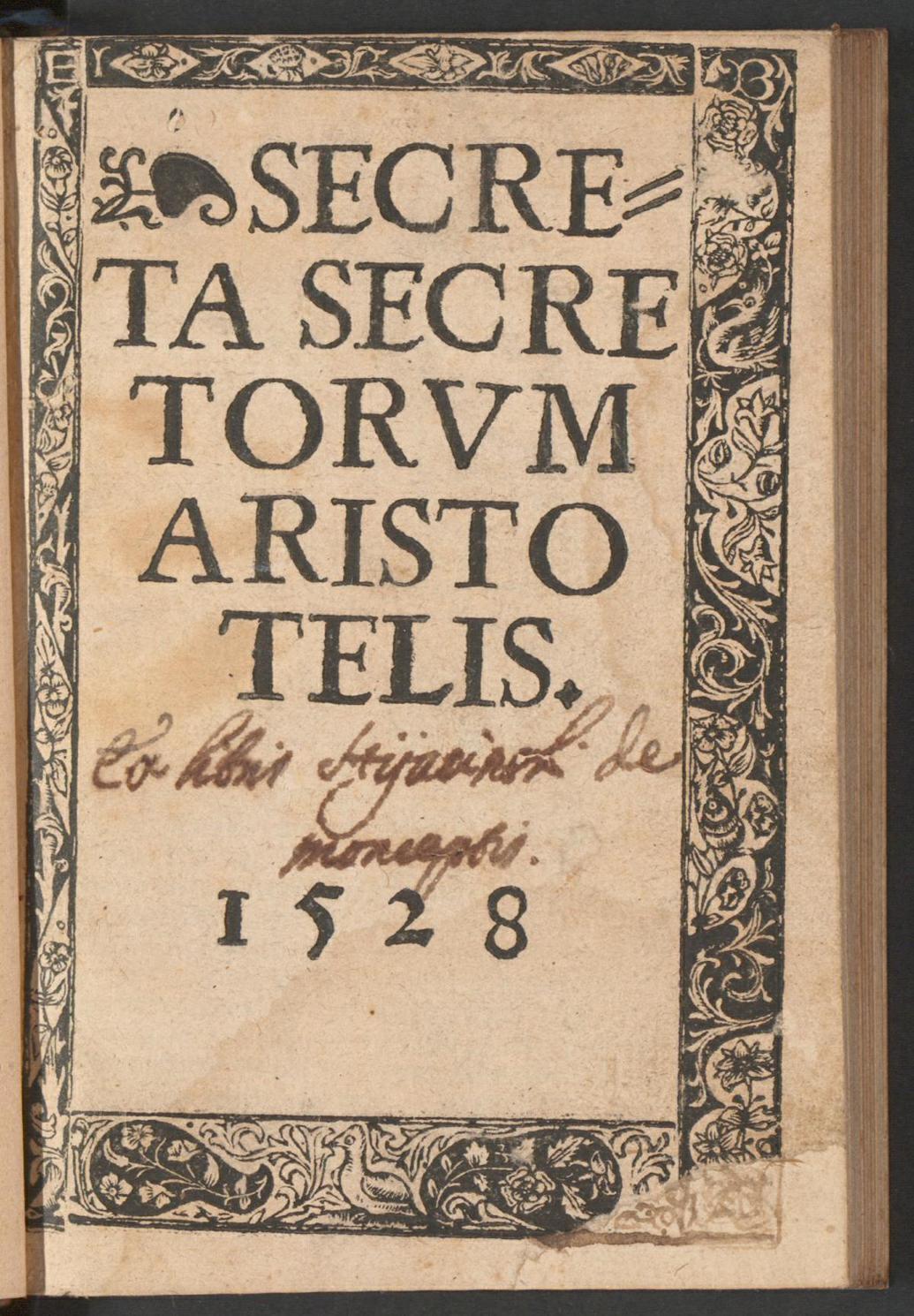 Secreta secretorum Aristotelis, Achillini, Alessandro