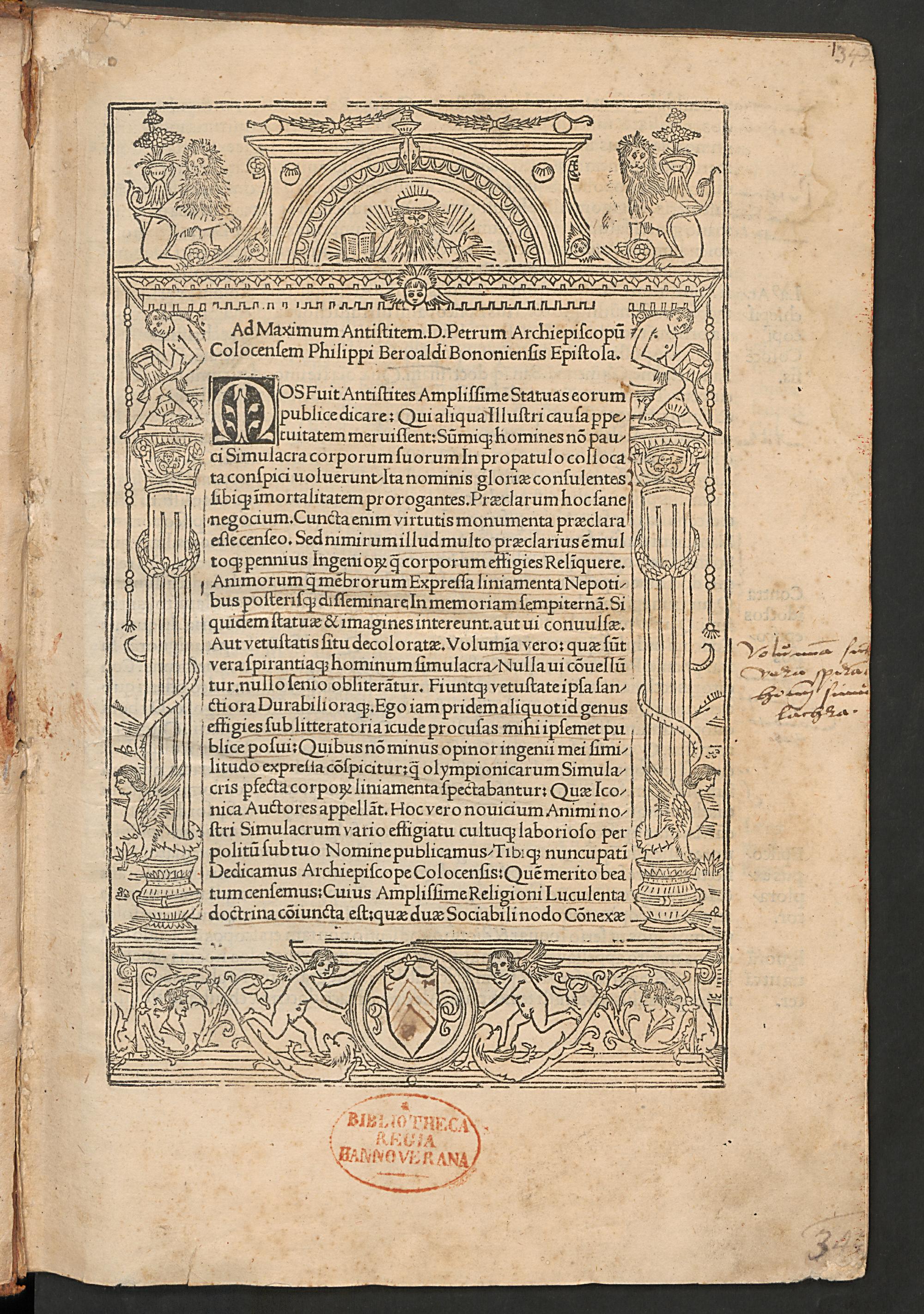 [Commentarii a Philippo Beroaldo conditi in asinum aureum Lucii Apuleii], Apuleius