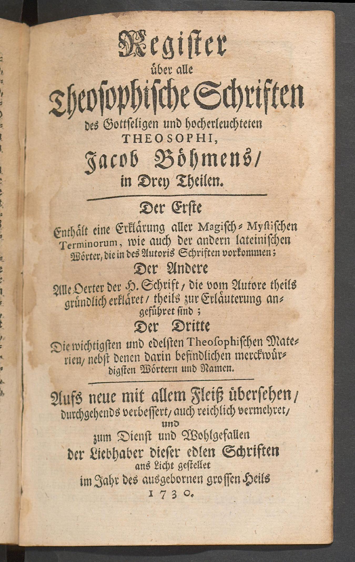Register über alle theosophischen Schriften des ... Jacob Böhmens, Böhme, Jakob