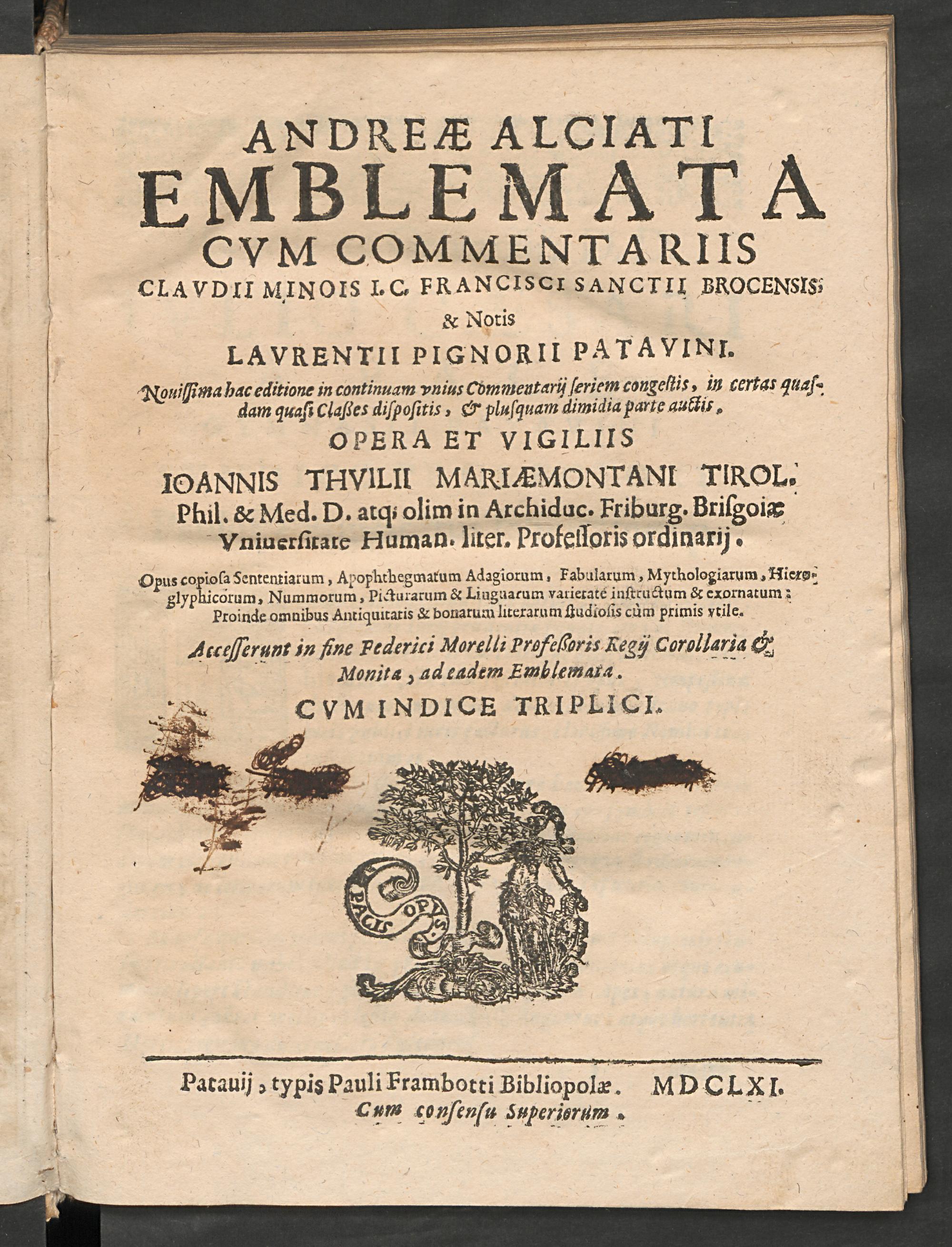 Andreae Alciati emblemata cum commentariis Claudii Minois I. C. Francisci Sanctii Brocensis & notis Laurentii Pignorii ..., Alciati, Andrea
