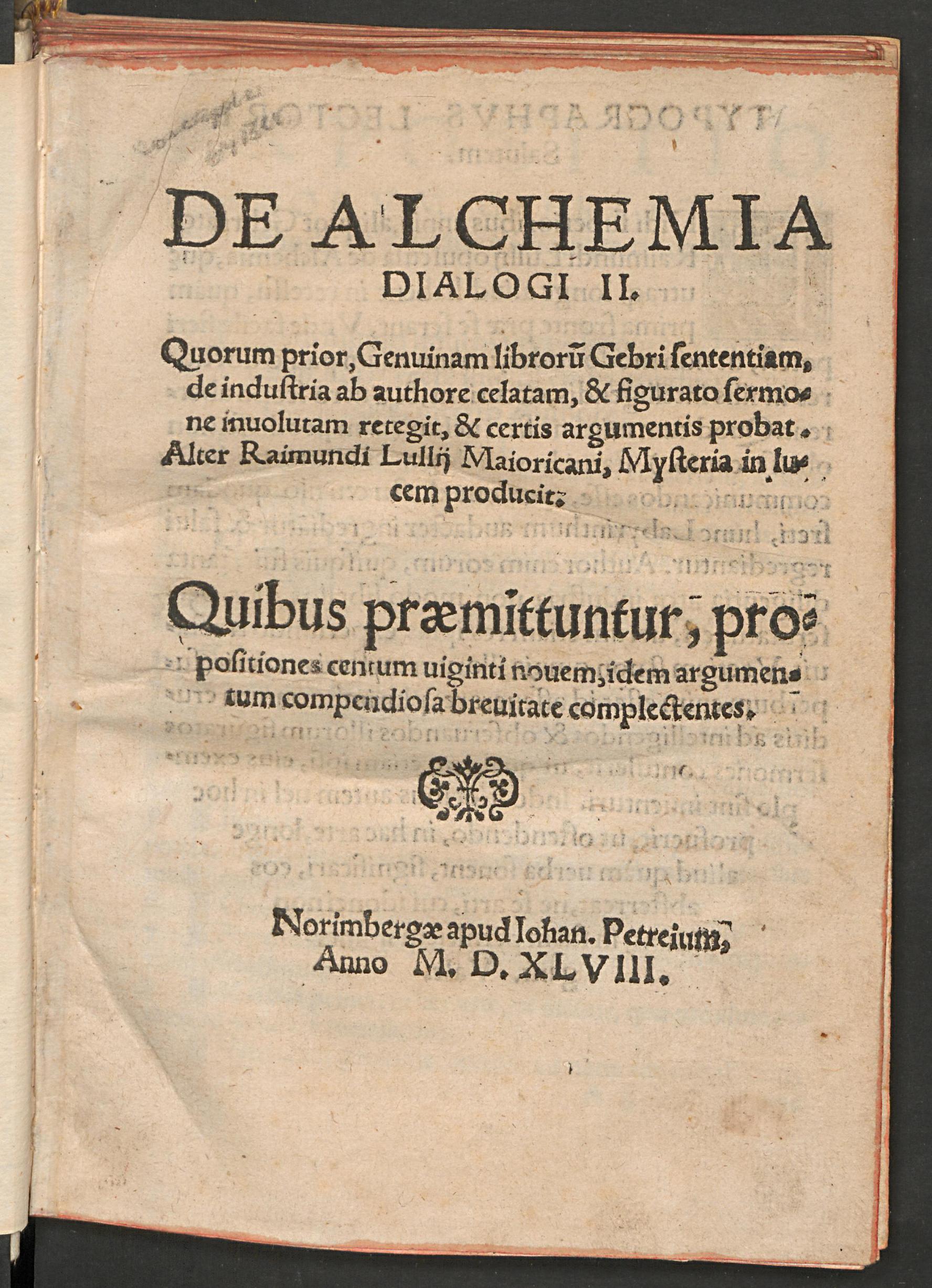 De alchemia dialogi II. quorum prior, genuinam librorum Gebri sententiam, de industria ab authore celatam, & figurato sermone involutam retegit, & certis argumentis probat. Alter, Raimundi Lullii Maioricani, mysteria in lucem producit ..., Bracesco, Giovanni