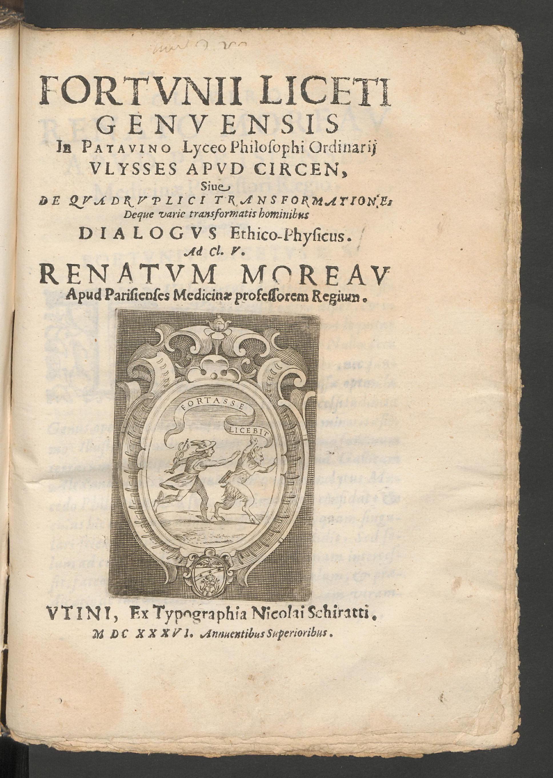 Fortunii Liceti Genuensis ... Ulysses apud Circen, sive de quadruplici transformatione ..., Liceti, Fortunio