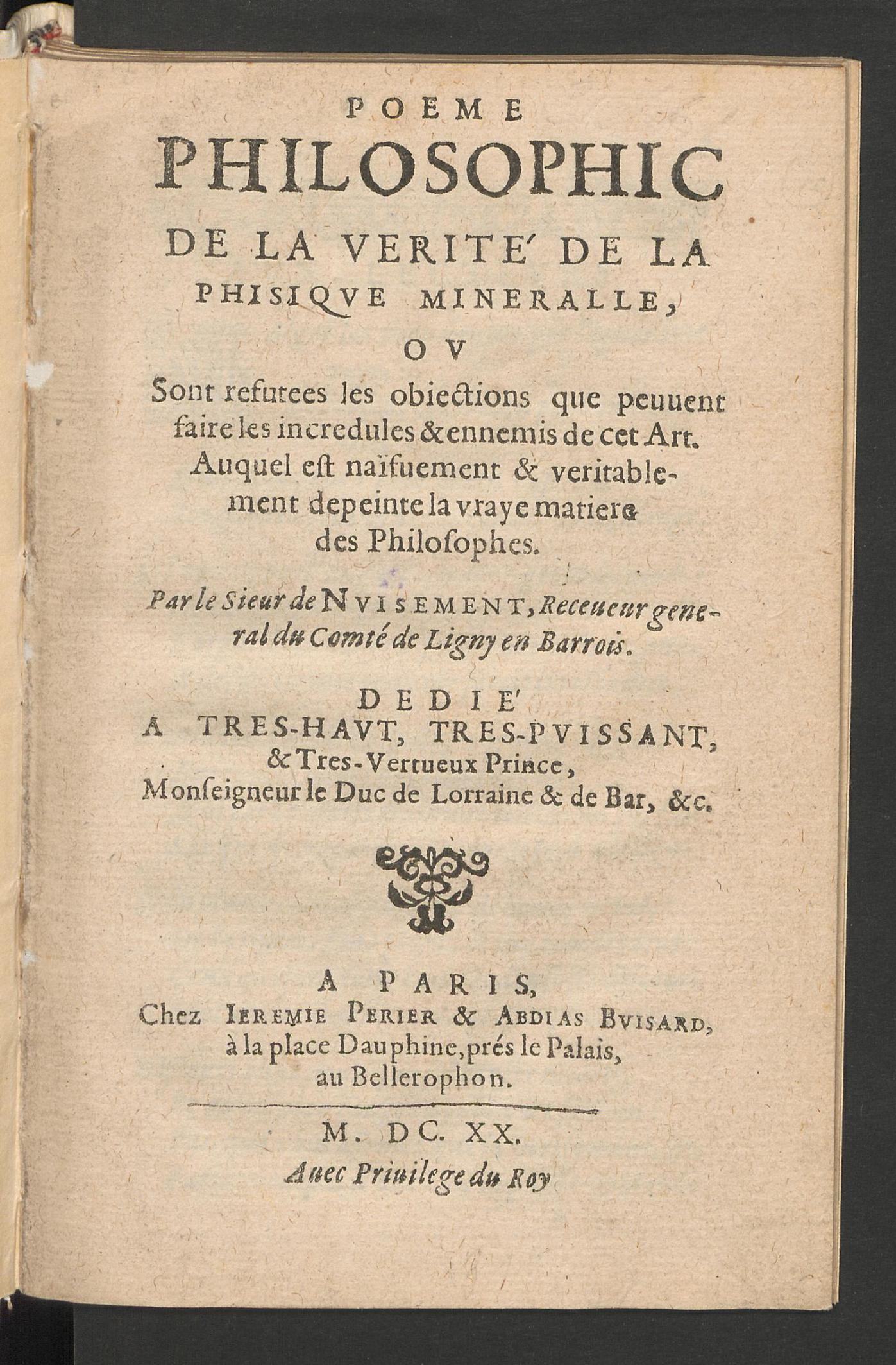 Poème philosophic de la verité de la phisique mineralle ..., Nuisement, Clovis Hesteau