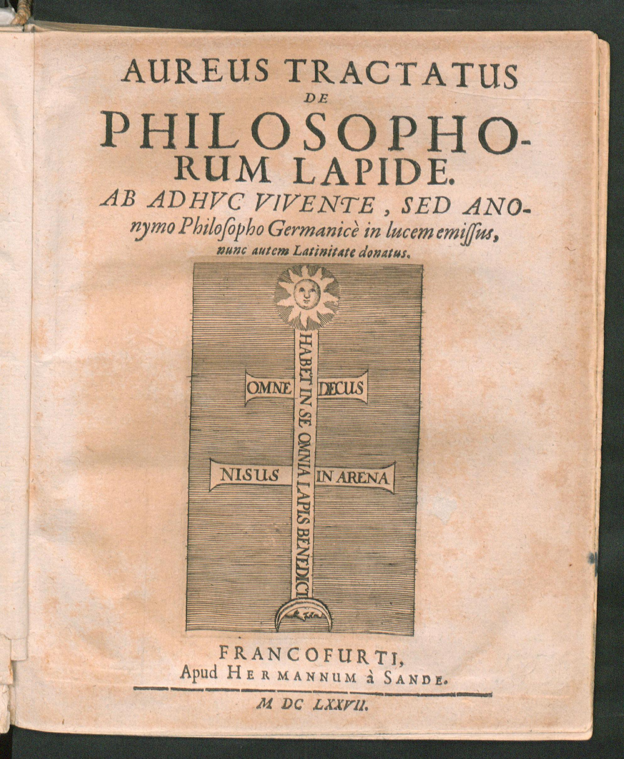 Musaeum hermeticum reformatum et amplificatum, omnes sopho-spagyricae artis discipulos fidelissime erudiens, quo pacto summa illa veraque lapidis philosophici medicina, qua res omnes qualemcunque defectum patientes, instaurantur, inveniri & haberi queat : continens tractatus chimicos XXI. Praestantissimos, quorum nomina & seriem versa pagella indicabit; in gratiam filiorum doctrinae, quibus Germanicum idioma ignotum est, Latina lingua ornatum / Aureus tractatus de philosophorum lapide, Unknown