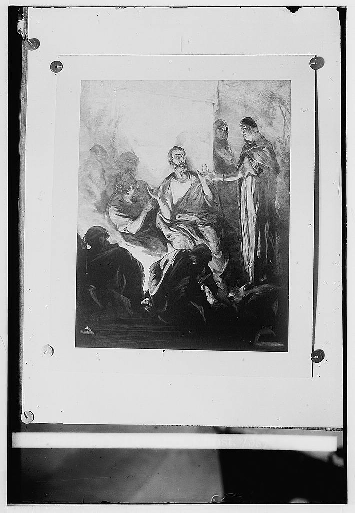 Set of religious paintings of Christ's passion, by Kosheleff, in Russian hospice, Jerusalem. Peter's denial of Christ, American Colony (Jerusalem). Photo Department, photographer